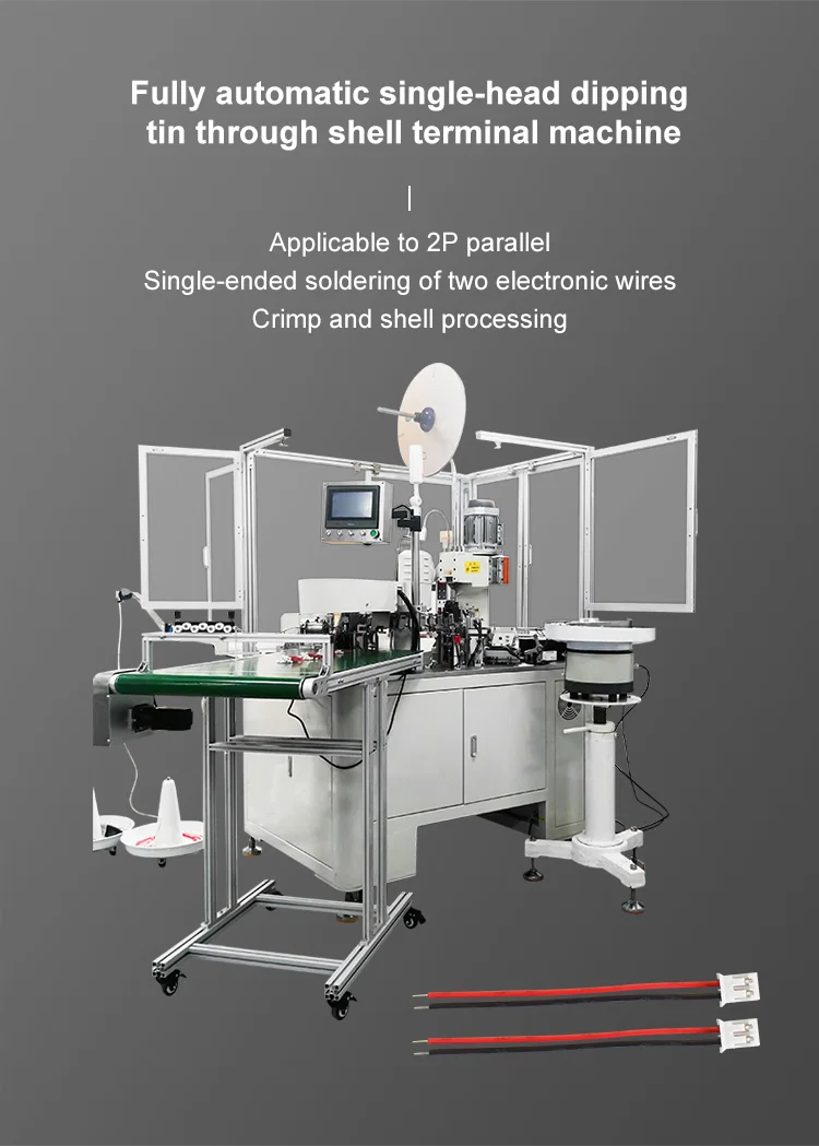  Cabeça única de fio paralelo 2P totalmente automático mergulhando estanho através da máquina terminal shell. máquina plástica da tomada da inserção do fio, máquina paralela da tomada do escudo da inserção do fio da vista 
